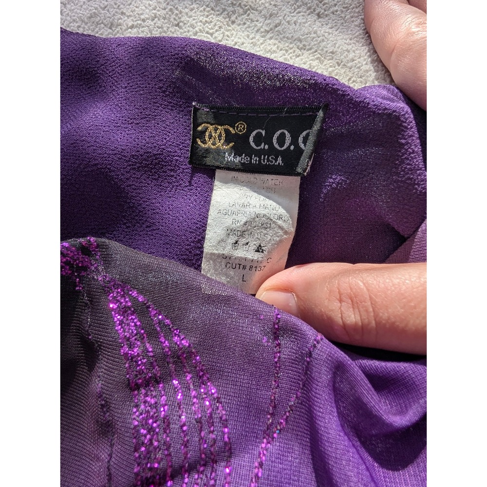C.O.C. Purple Glitter Swirl Sheer Overlay Cape Blouse Top Made in USA Large - Picture 4 of 6